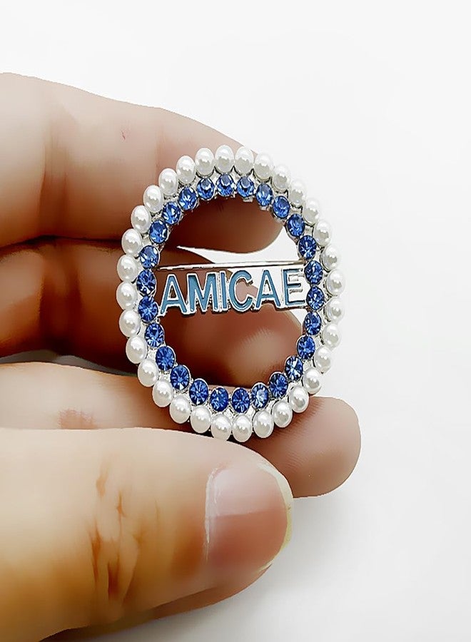 muiot Elegant Greek sorority society ZETA AMICAE symbol rhinestone pearl letter Round brooch pin for women - Image 4